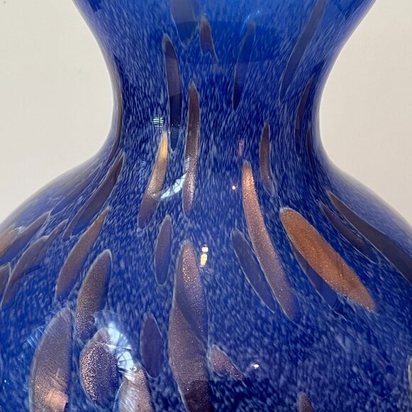 Maestri Vetrai Blown Glass Vase Made In Murano Italy Deep Blue Speckled Copper - Picture 8 of 15